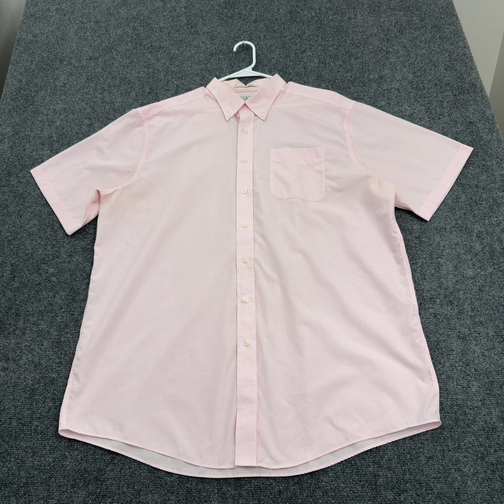 LL Bean Shirt‎ Mens XL Pink Cotton Wrinkle Resistant Gingham Button Down Casual